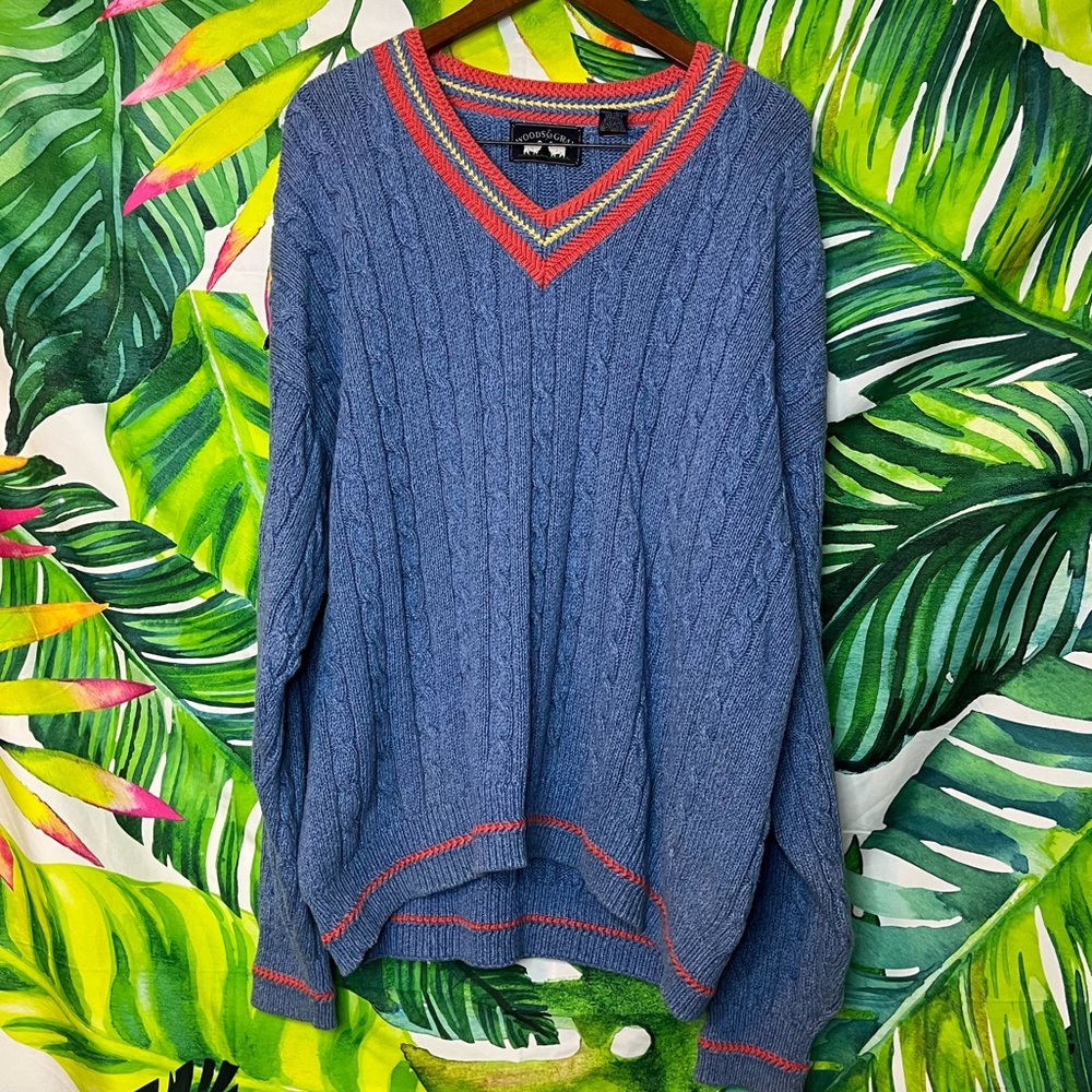 Woods & Gray Blue Red Men XL Unisex Cable Knit Casual Fall Winter Spring Sweater